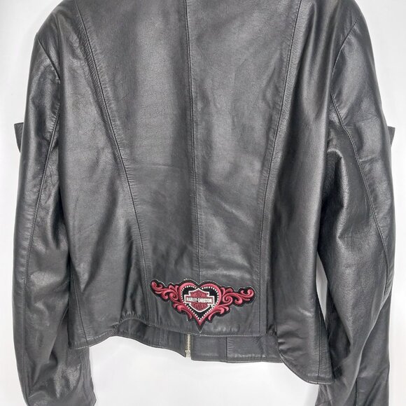 Leather jacket with silver buckles/zippers down sleeves Harley Davidson patch - Picture 2 of 5